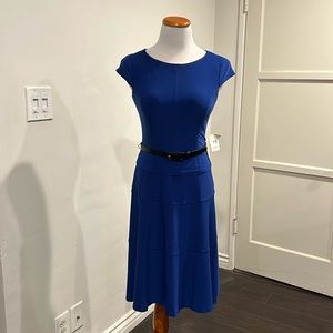 Anne Klein MIDI Blue Belted Dress Size 4 NWT